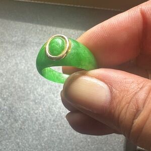 22mm Green Jadeite Ring with 10kt Gold Accent